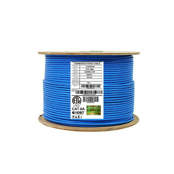 Cat6e Riser Bare Copper CMR ETL Listed 500FT UTP 24AWG Solid Blue by Digilink Global 600MHz Bulk Ethernet Cable 